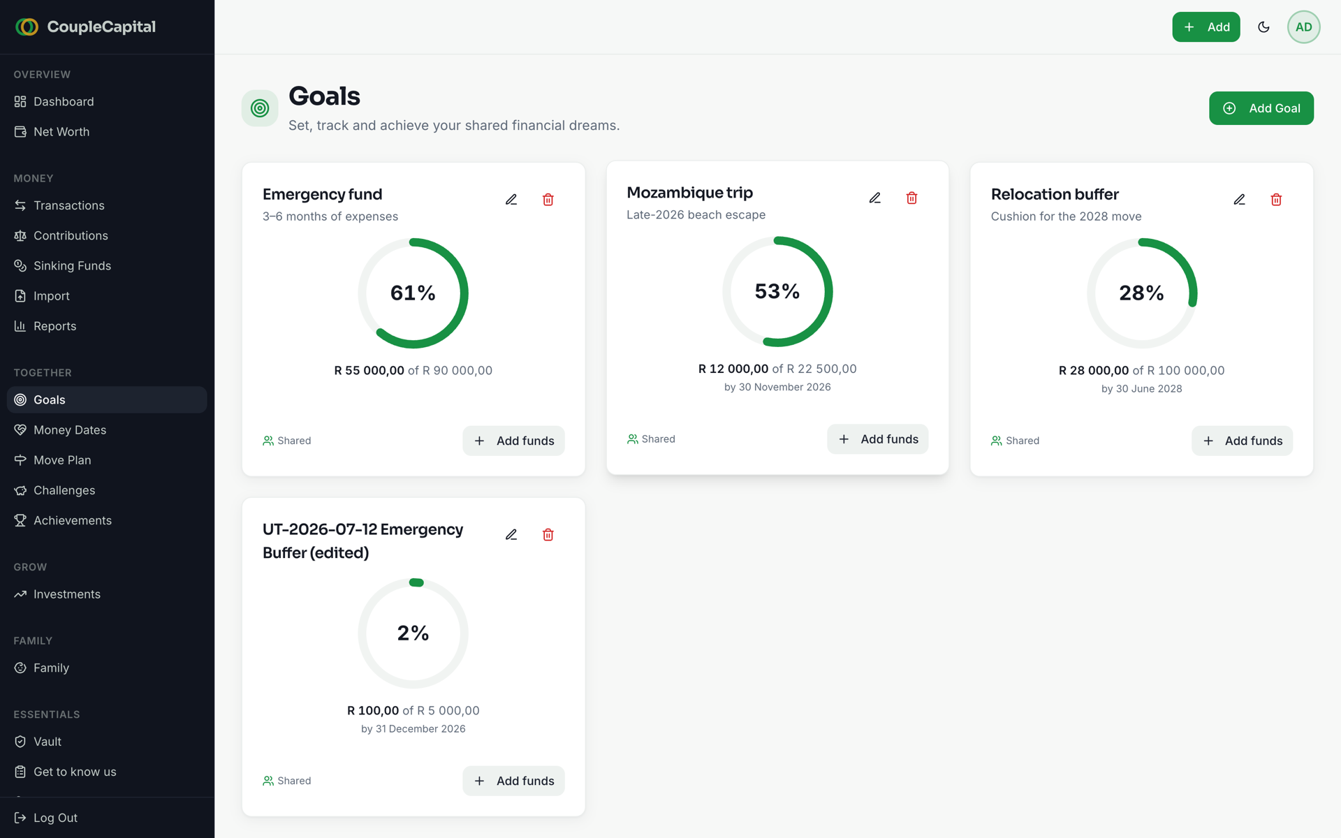 Shared goals with progress in Couple Capital