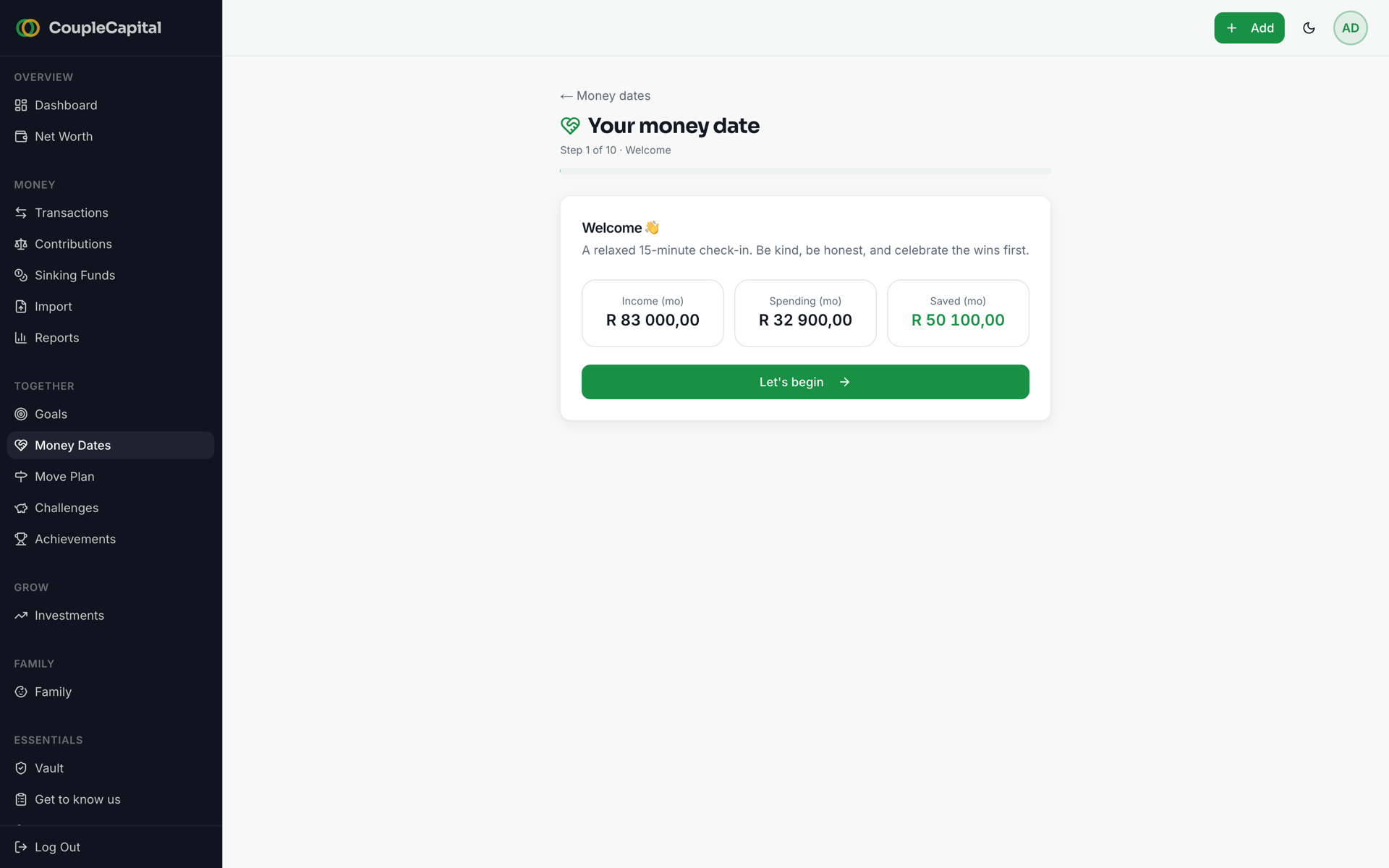 Running a guided Money Date in Couple Capital