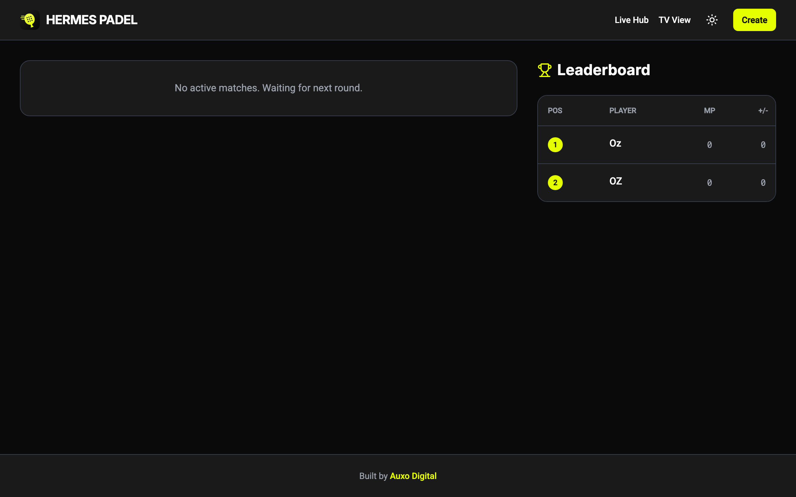 The Live Hub — leaderboard and match status update in real time.
